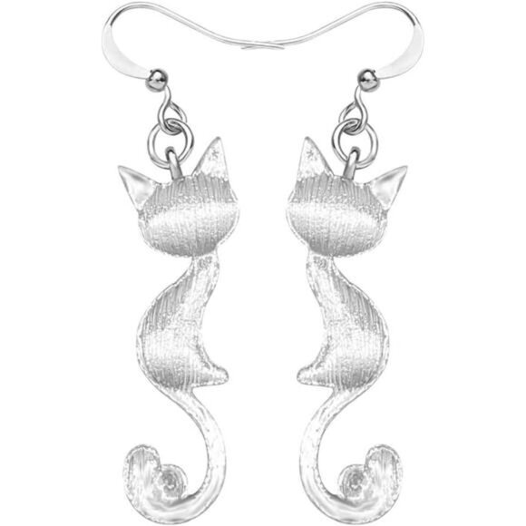 Enamel Multicolor Cat Dangle Earring Hypoallergenic Aesthetic Kitty Jewelry Gift - Picture 4 of 6